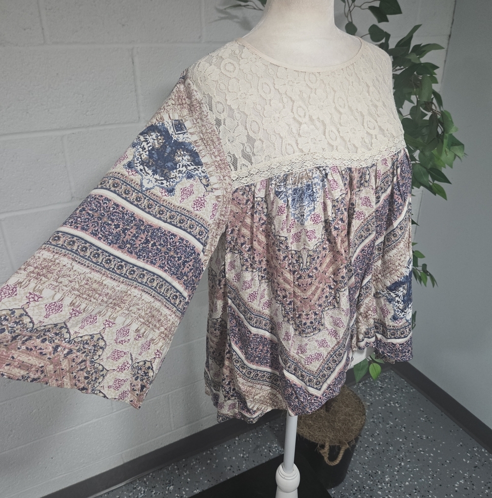 Abercrombie & Fitch Lace Open Back Oversized Boho Peasant Top Paisley Small